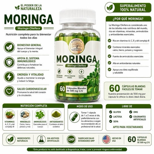 Moringa Oleifera 60 Soft Capsules 500 mg Each for General Health Support and Vitality