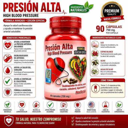 Presión Alta / High Blood Pressure Dietary Supplement 750mg 90 Capsules
