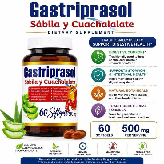 Gastriprasol Reforzado con Sábila y Cuachalalate 60 Softgels Herbal Capsules Gut Health Supplements Natural Healthcare