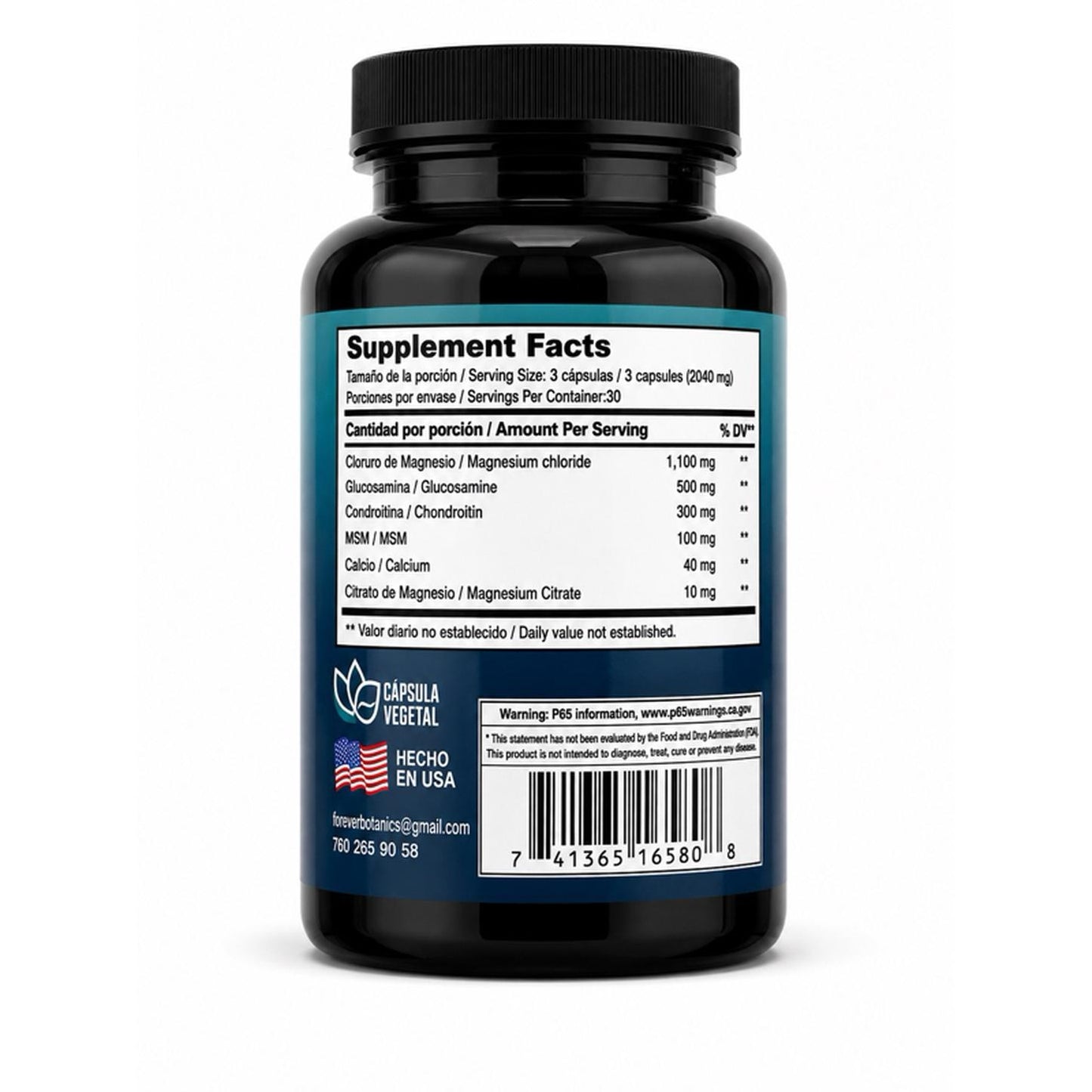 Forever Natural Botanics Cloruro de Magnesio Reforzado 2040 mg per Serving 90 Capsules for Enhanced Magnesium Support