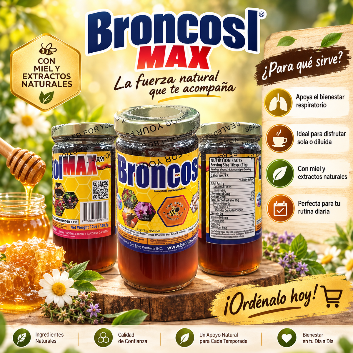 Broncosol Max – Miel con extractos naturales, 12 oz