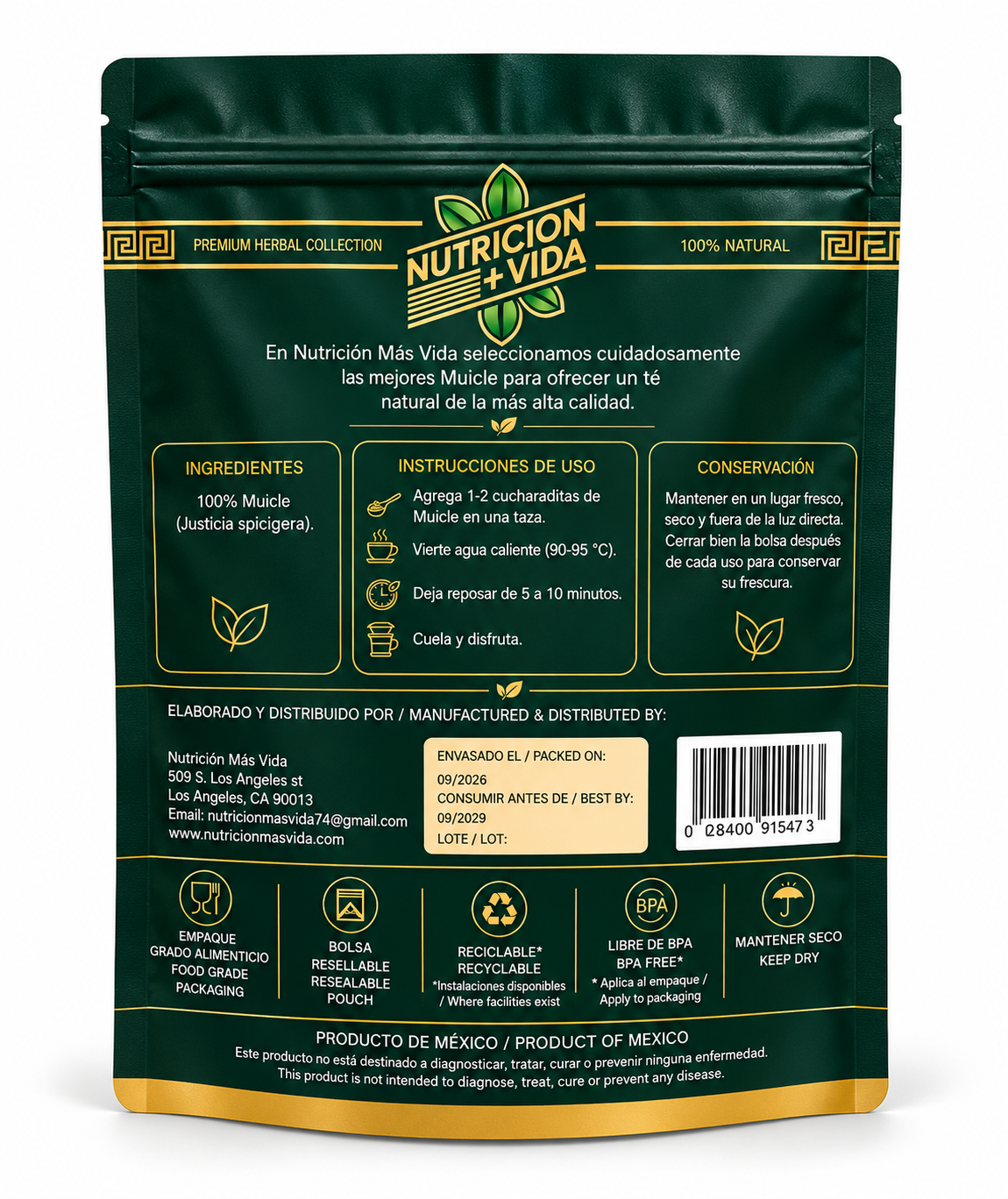 Muicle Natural – Té Herbal Premium | 4 oz (113 g) | Nutrición Más Vida