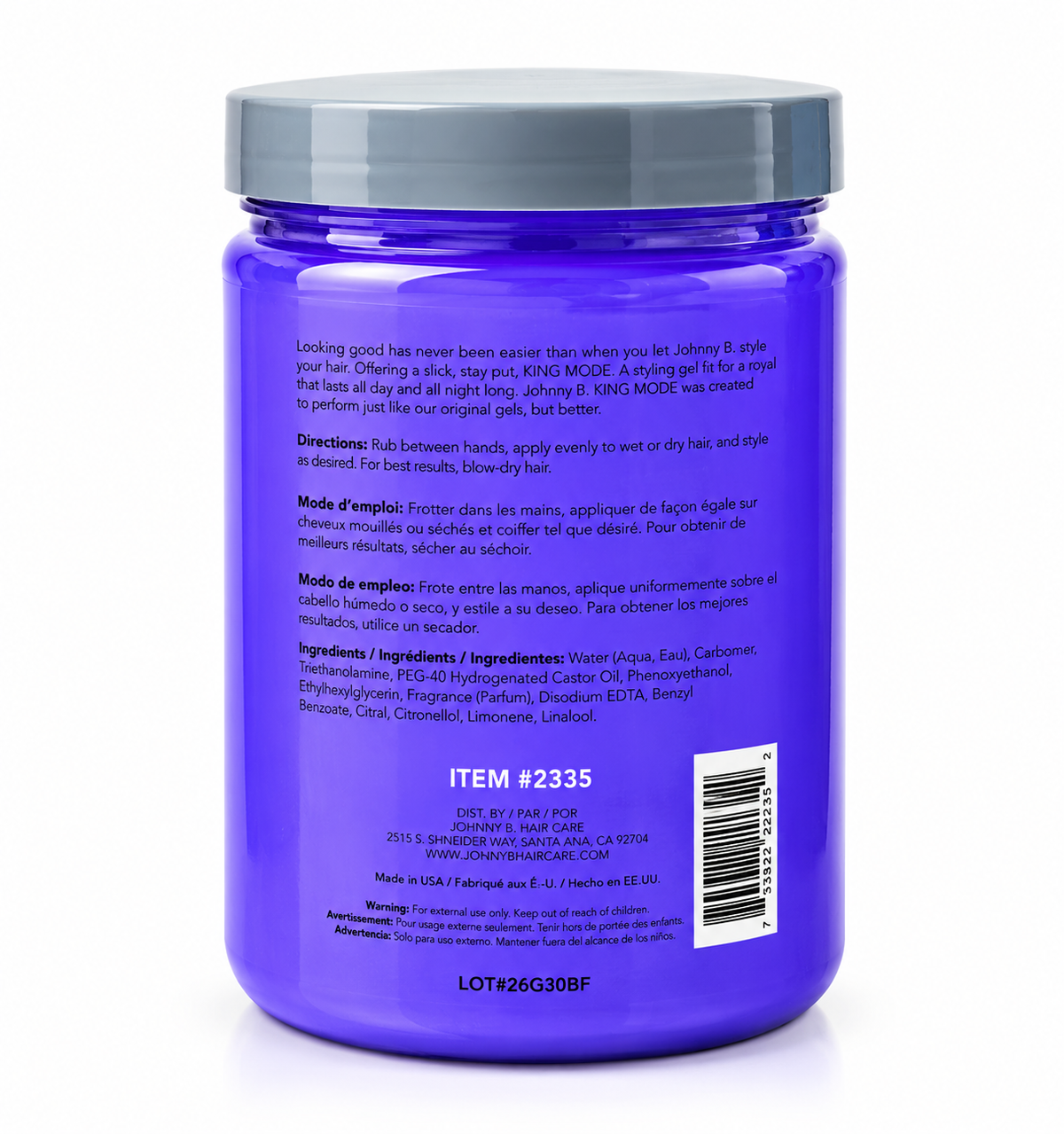 Johnny B King Mode Styling Gel 32 oz (946 ml) – Gel Profesional para Cabello
