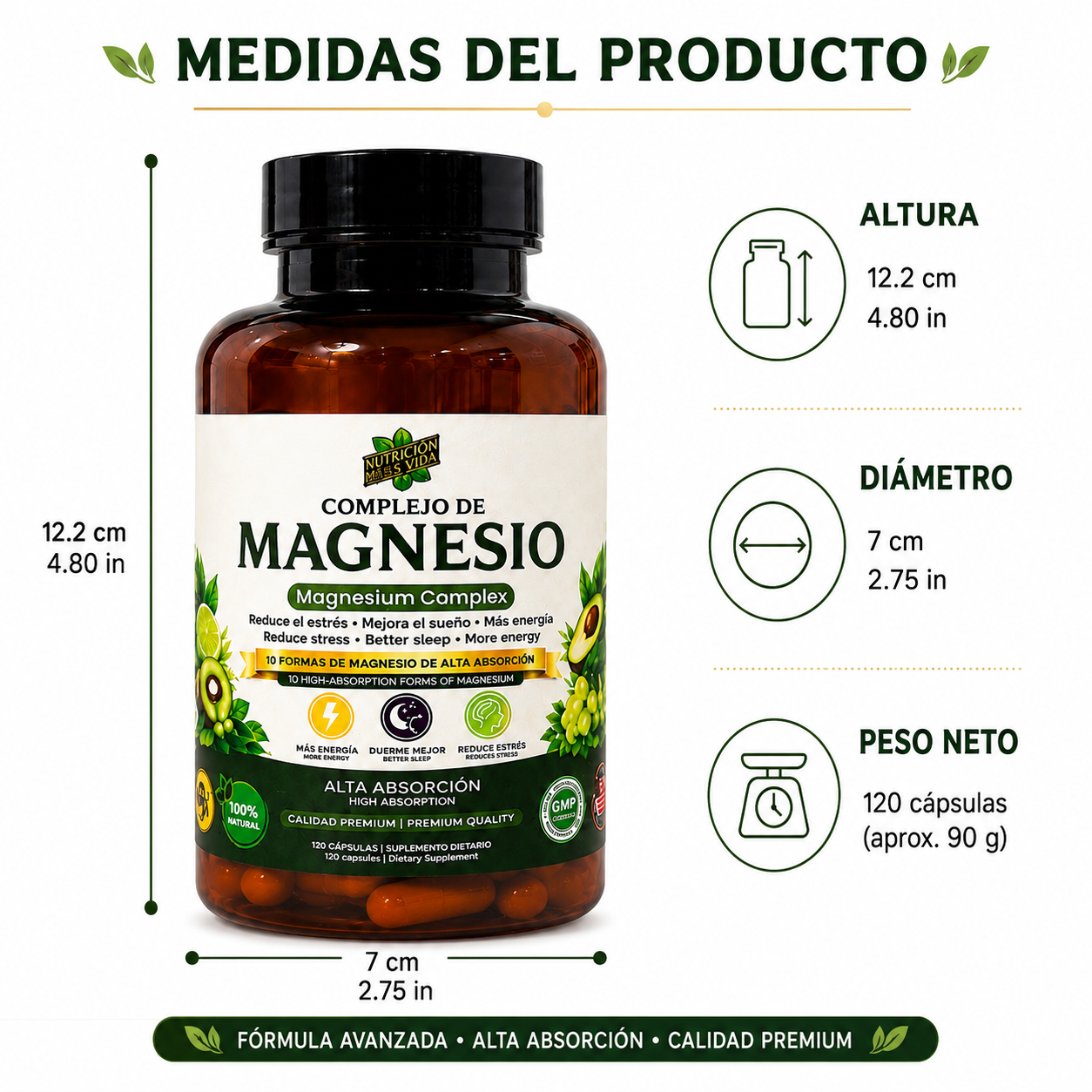 El Complejo de Magnesio 120 Capsules Nutrición Más Vida