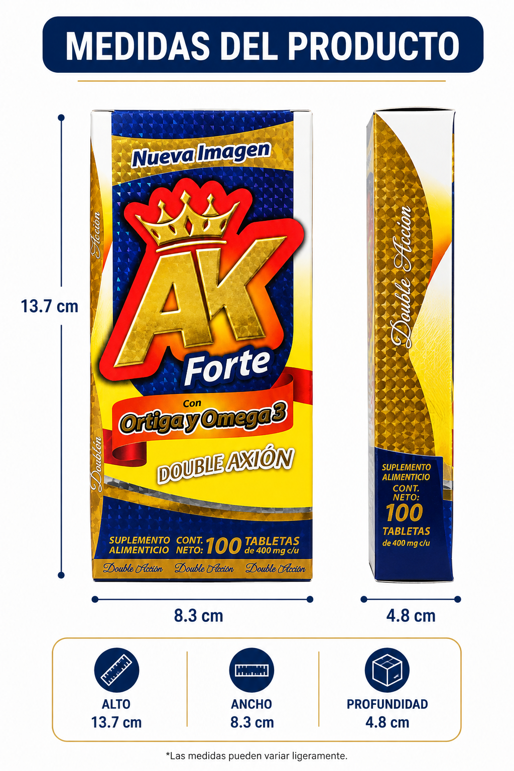 AK Forte Doble Acción con Ortiga y Omega 3 -100 Tabletas