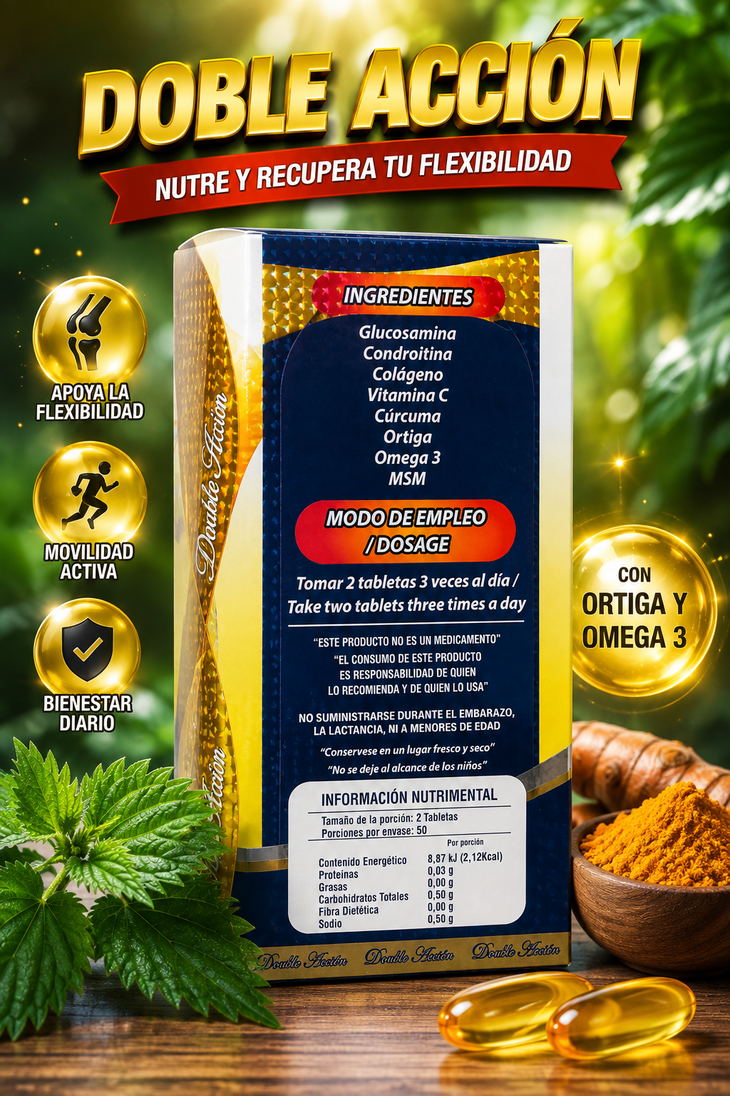 AK Forte Doble Acción con Ortiga y Omega 3 -100 Tabletas