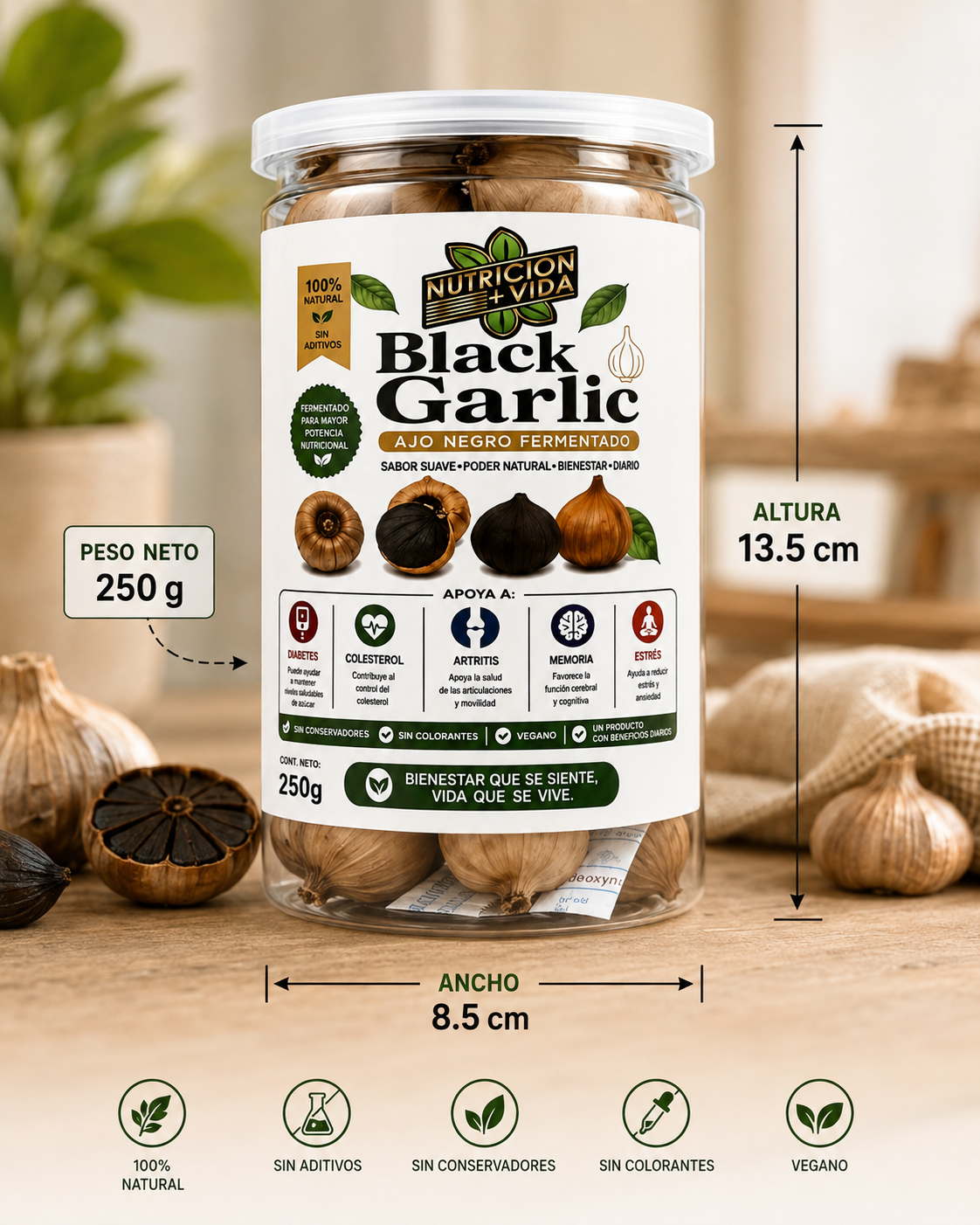 Black Garlic- Ajo Negro Fermentado 250g Nutrición Más Vida