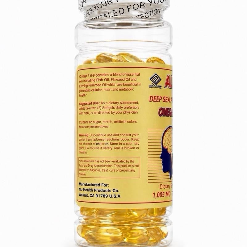 Alaska Deep Sea Fish Oil Dietary Supplement - Natural 1005mg Omega 3,6,9 Vitamin Nutrition, 100 Softgels