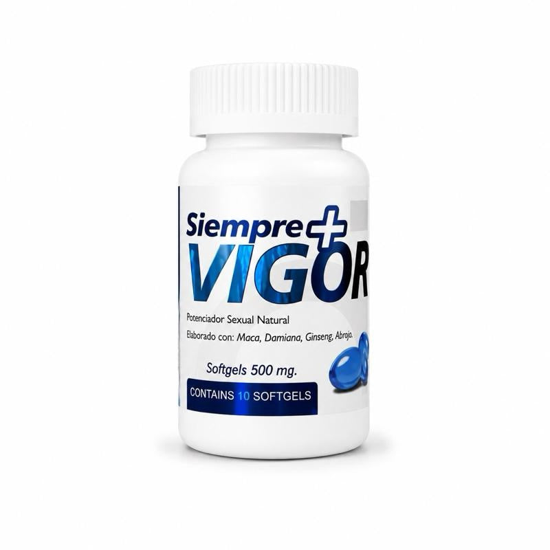 Siempre Vigor 500 mg Softgels with Maca Damiana Ginseng & Abrojo rojo 10 Count