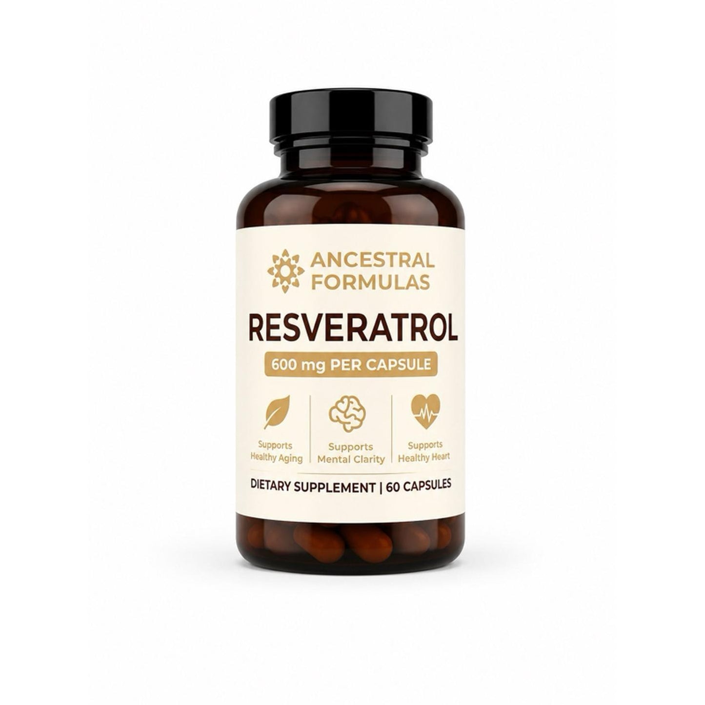 Ancestral Formulas Resveratrol 600 mg Per Capsule - 60 Capsules for Healthy Aging Mental Clarity & Heart Health