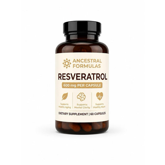 Ancestral Formulas Resveratrol 600 mg Per Capsule - 60 Capsules for Healthy Aging Mental Clarity & Heart Health
