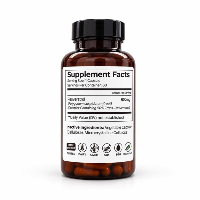 Ancestral Formulas Resveratrol 600 mg Per Capsule - 60 Capsules for Healthy Aging Mental Clarity & Heart Health