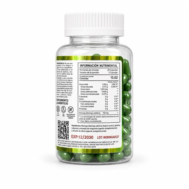 Moringa Oleifera 60 Soft Capsules 500 mg Each for General Health Support and Vitality
