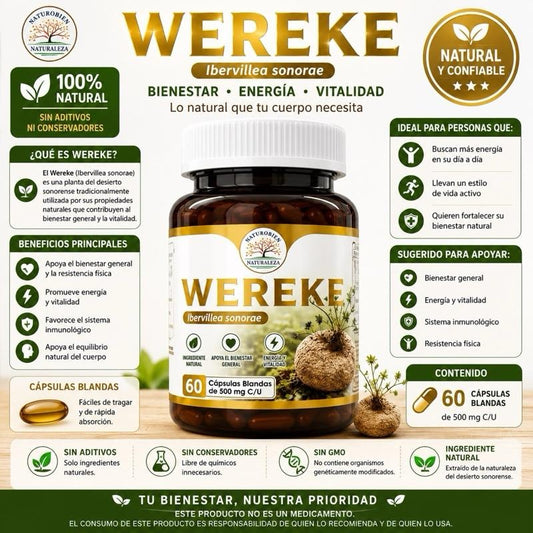 Wereke Ibervillaea Sonora 60 Soft Capsules 500 Natural Ingredient General Well-being Energy Vitality