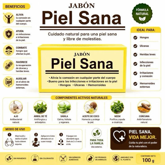 Piel Sana Jabón - Alivia Comezón, Ideal for Skin Infections & Irritations, Effective Against Fungus, Ulcers, and Hemorrhoids