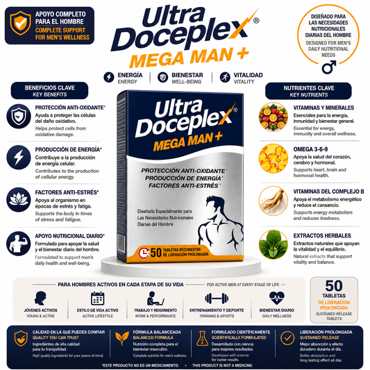 VIJOSA Ultra Doceplex Mega Man+ Dietary Supplement, Essential Support for Stress Relief (50 Tablets)