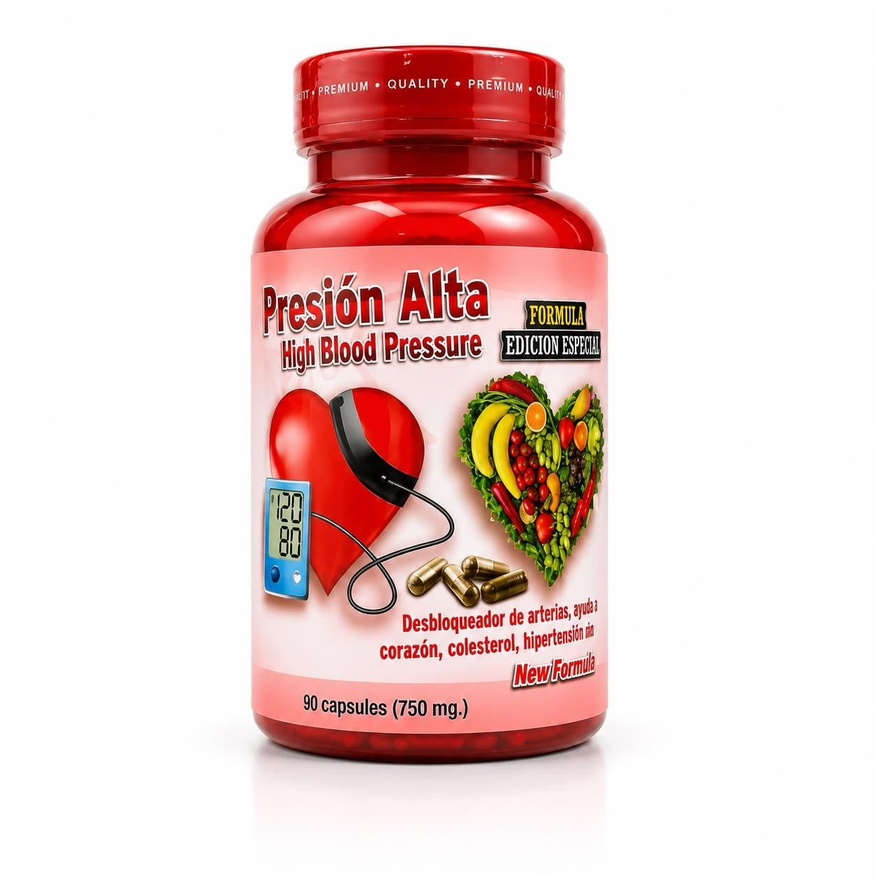 Presión Alta / High Blood Pressure Dietary Supplement 750mg 90 Capsules