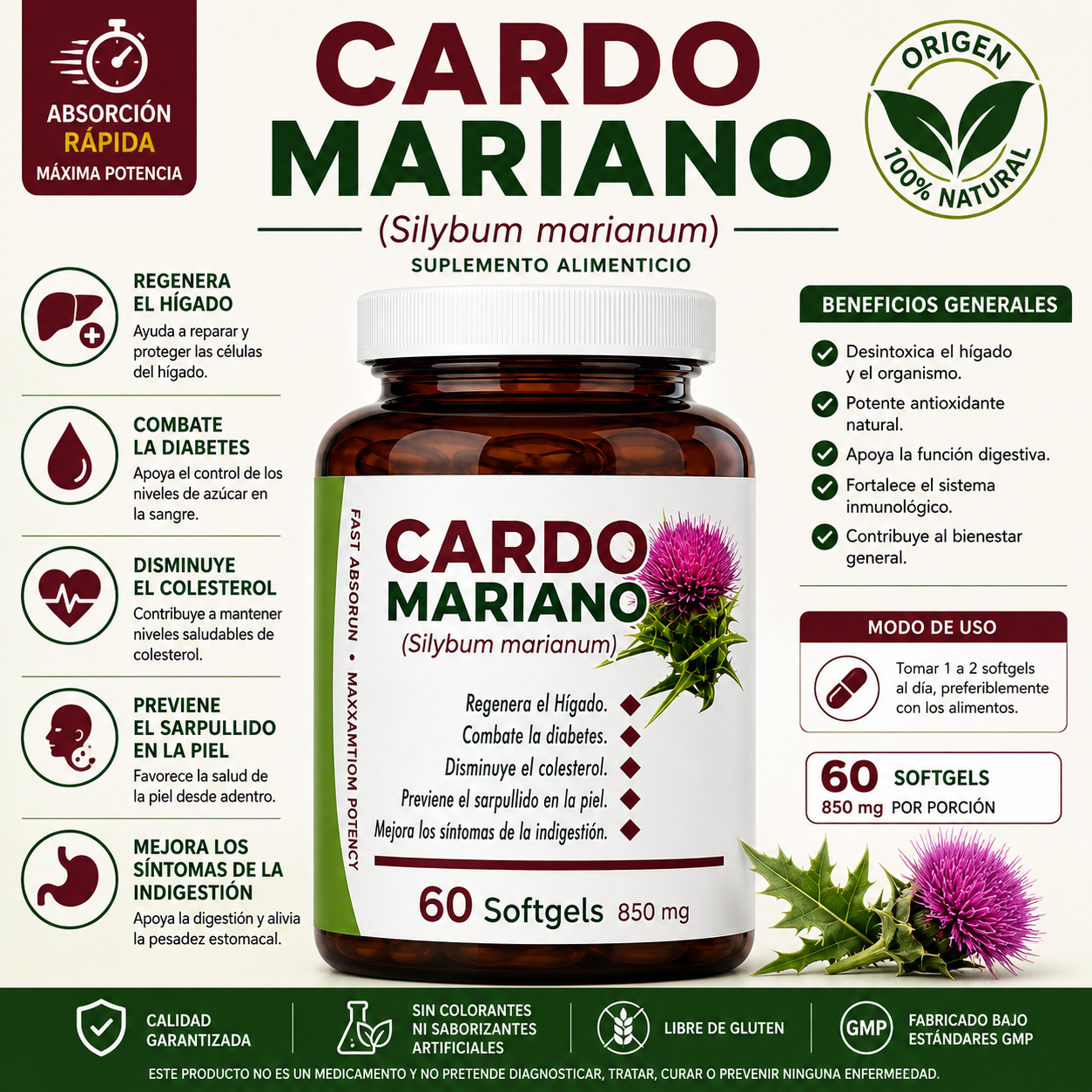 Cardo Mariano Milk Thistle, 60 Soft Gel Capsules