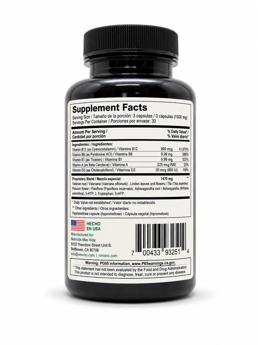 Forever Natural Anxi Calm B+ Vitamin Healthcare Nutrition Supplement with Valerian Root, Ashwagandha, 90 Vegan Capsules Dietary