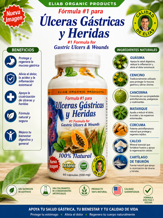 Gastric Ulcers & Wounds Herbal Supplement- Natural Digestive Support Capsules for Gastritis, Heartburn & Stomach Health 60 capsules