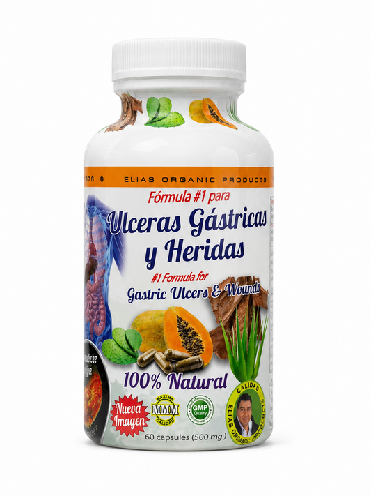 Gastric Ulcers & Wounds Herbal Supplement- Natural Digestive Support Capsules for Gastritis, Heartburn & Stomach Health 60 capsules