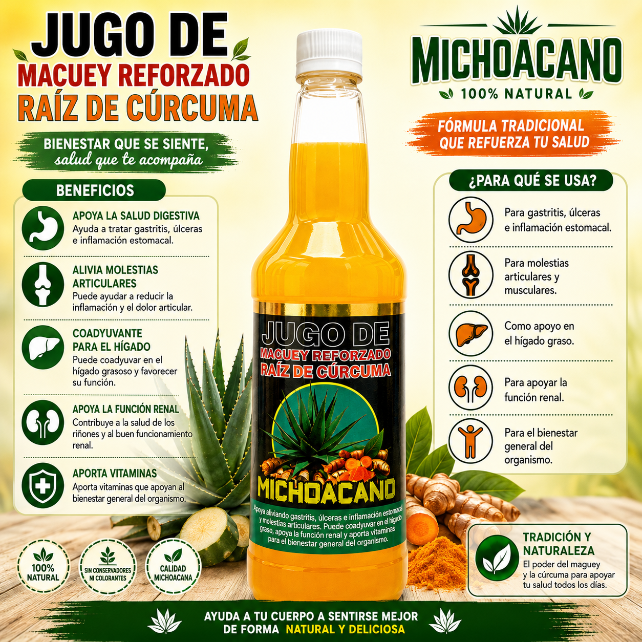 Maguey Juice with Tumeric Root- Jugo de Maguey Reforzado con Raíz de Cúrcuma