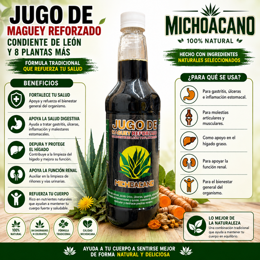 Maguey juice - Jugo de Maguey Reforzado con Diente de Leon y 8 plantas más
