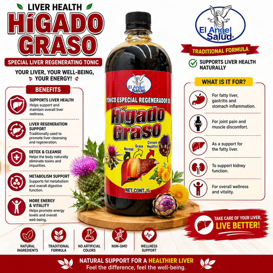 Hígado Graso / Fatty Liver Support Herbal Beverage, 1L Natural Caffeine-Free Non-Caffeinated Dietary Liquid Supplement