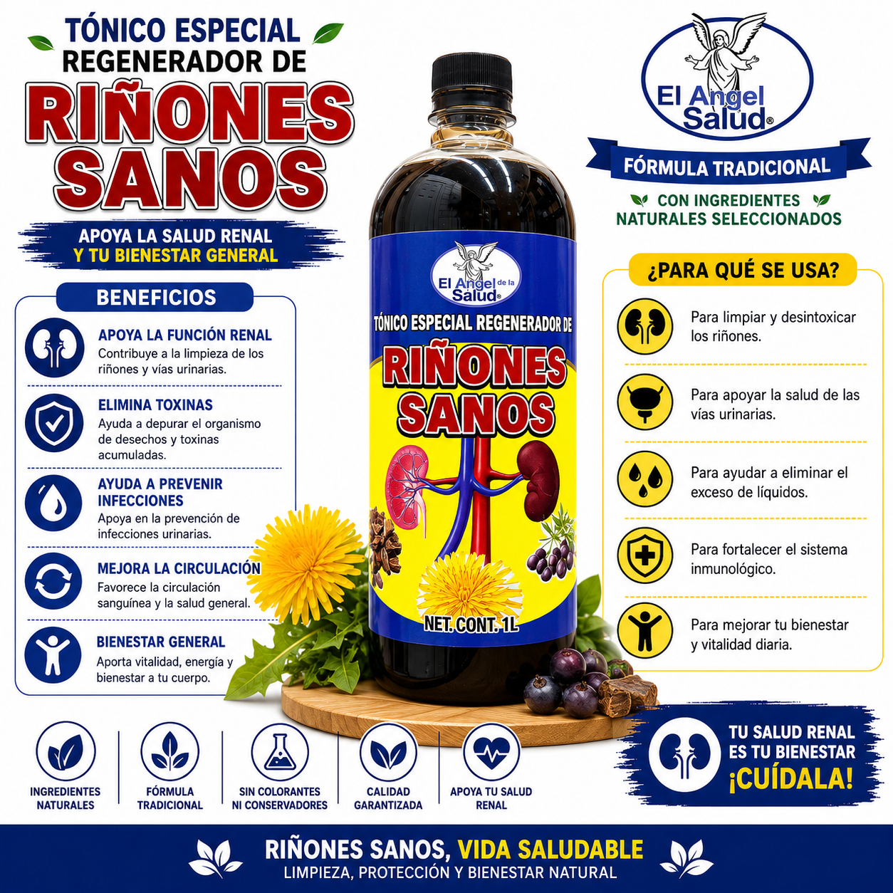 Kidney Support Herbal Beverage, 1L Natural Caffeine-Free Non-Caffeinated Dietary Liquid Supplement