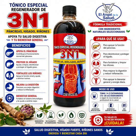 3-in-1 Liquid Supplement for Liver, Kidney, and Pancreas Support (Tónico Especial Páncreas + Hígado + Riñones) | 1L Healthcare Edible