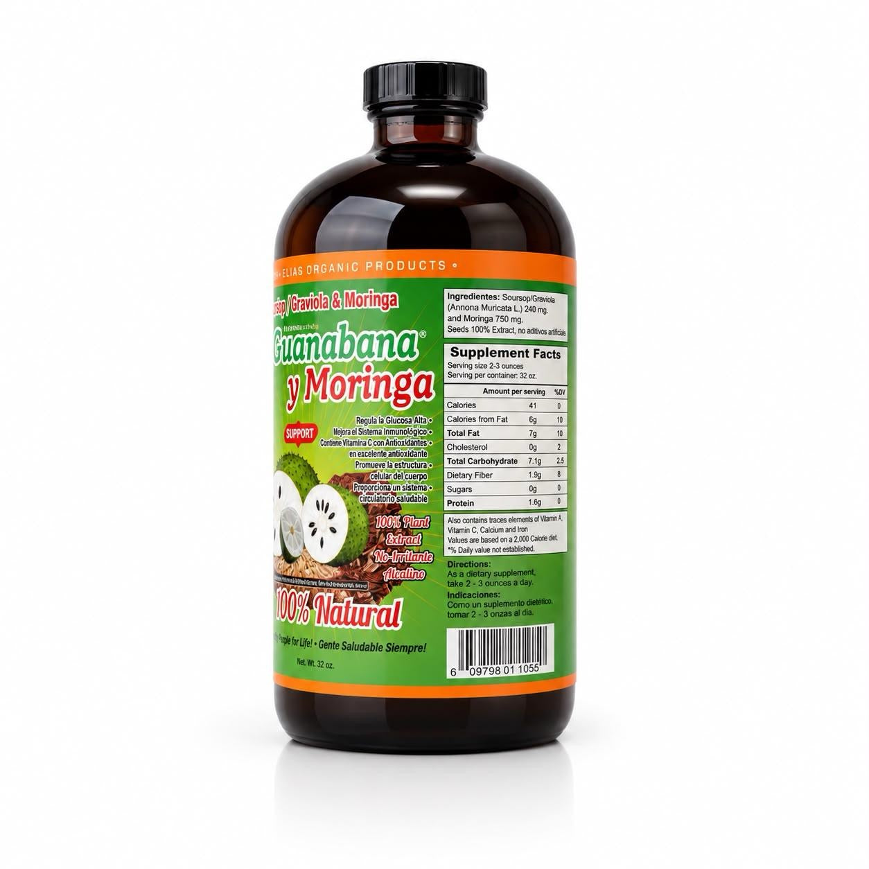 Elias Soursop (Guanábana) & Moringa 100% Natural Healthcare Liquid Supplement Tónico, 32oz Dietary Herbal Nutritional Supplement Fitness Edible