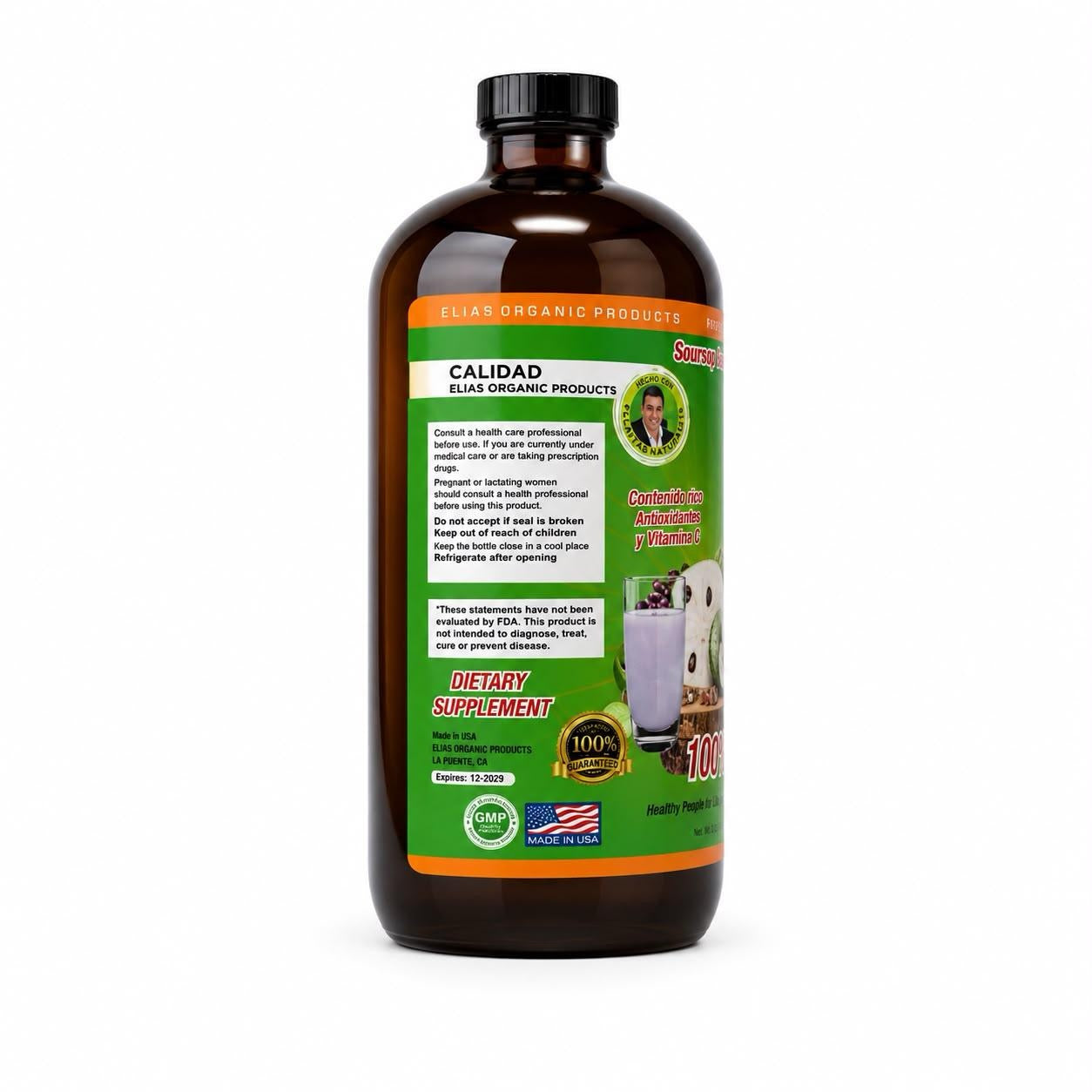 Elias Soursop (Guanábana) & Moringa 100% Natural Healthcare Liquid Supplement Tónico, 32oz Dietary Herbal Nutritional Supplement Fitness Edible