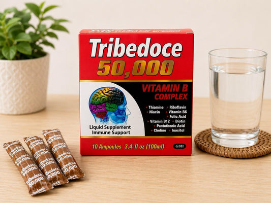 Tribedoce B-Complex Multi-Vitamin Liquid Supplement - 10 Ampoules (3.4fl oz Each) Healthcare Fitness