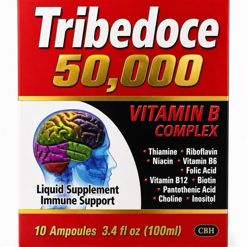 Tribedoce B-Complex Multi-Vitamin Liquid Supplement - 10 Ampoules (3.4fl oz Each) Healthcare Fitness