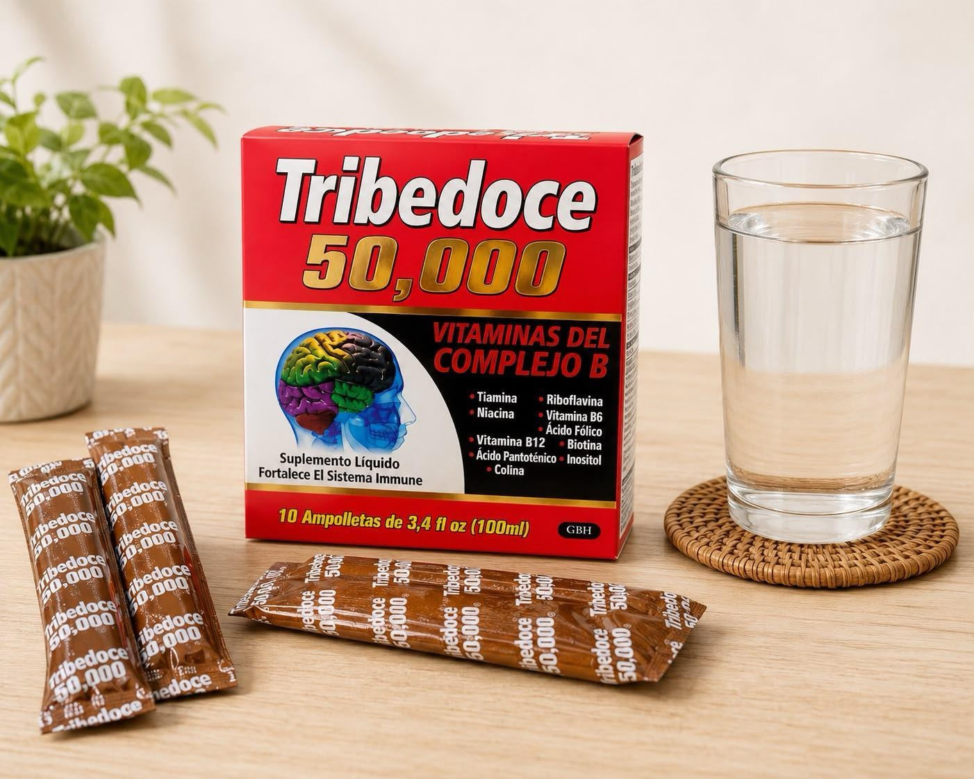 Tribedoce B-Complex Multi-Vitamin Liquid Supplement - 10 Ampoules (3.4fl oz Each) Healthcare Fitness