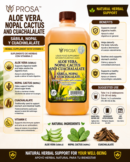 PROSA Aloe Vera, Nopal & Cuachalalate Herbal Liquid Supplement 33.fl oz Natural Wellness Boost Healthcare