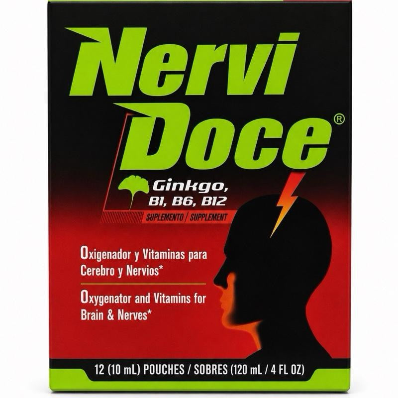 Nervidoce Reforzado LiquidnDietary Supplement with Ginkgo, Multi-Vitamins (12 Pouches, 10mL Each)