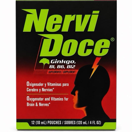 Nervidoce Reforzado LiquidnDietary Supplement with Ginkgo, Multi-Vitamins (12 Pouches, 10mL Each)