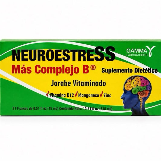 Nuero-Stress+Complejo B Jarabe Vitaminado | Liquid Supplement (21 Frascos de 0.51fl oz)