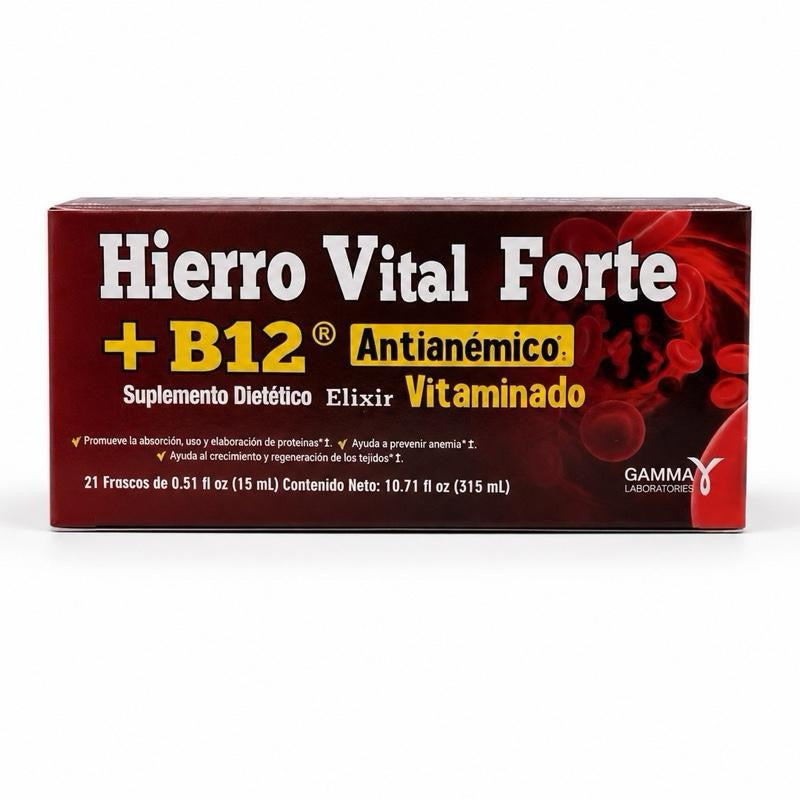 Liquid Iron + Vitamin B12 Dietary Supplement, Essential Nutritional Support for Daily Use (21 Bottles of 0.5fl oz)