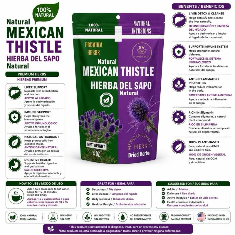Mexican Thistle Hierba Del Sapo 4 Oz Dried Herbs 100% Natural Infusions