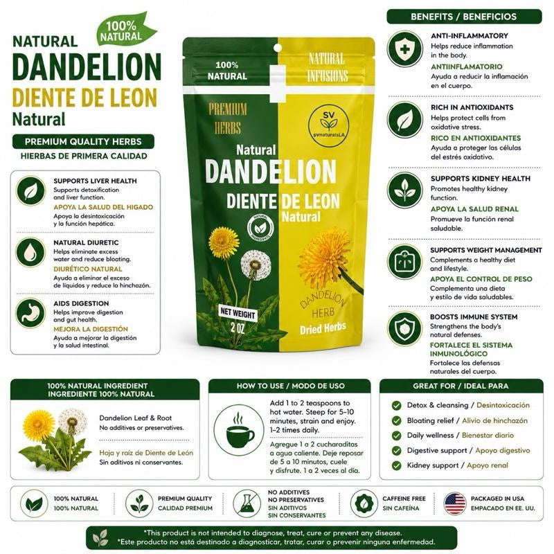 Dandelion Diente de Leon 4oz Dried Herbs 100% Natural