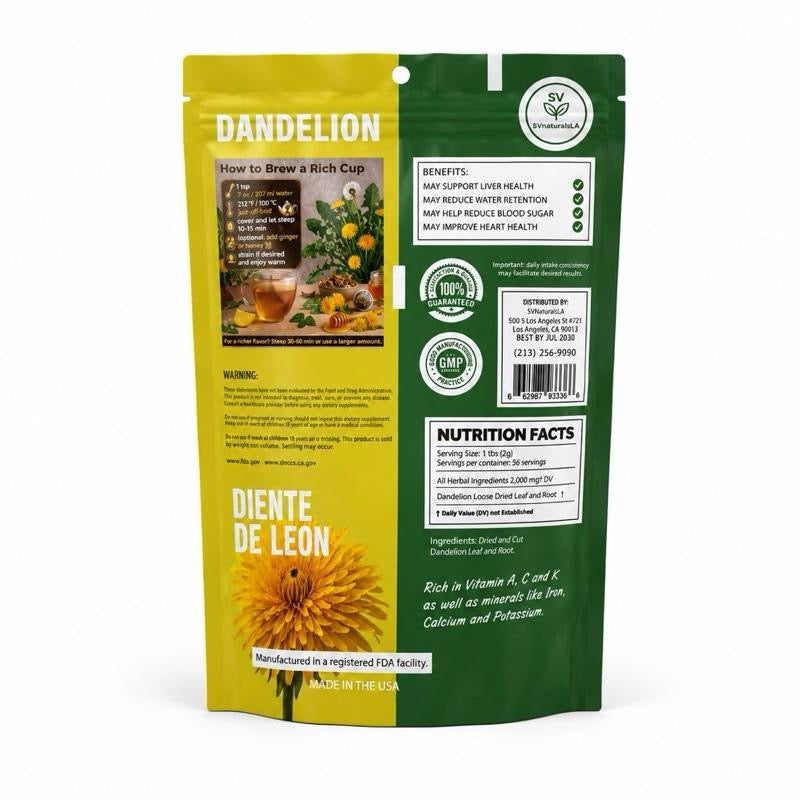 Dandelion Diente de Leon 4oz Dried Herbs 100% Natural