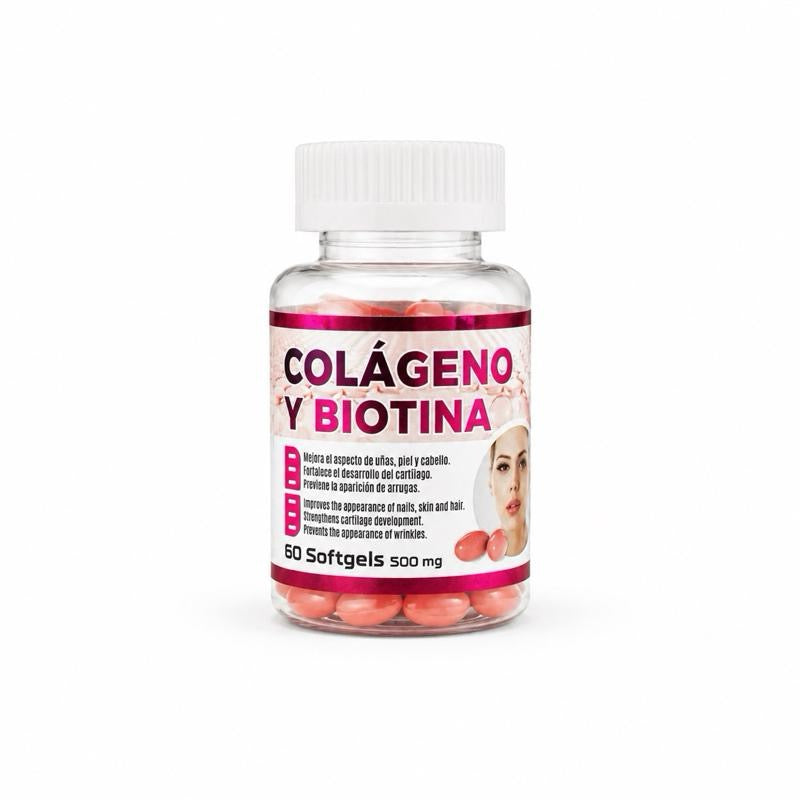 Collagen & Biotin- Colageno y Biotina | Dietary Supplement, 500mg, 60 Softgels