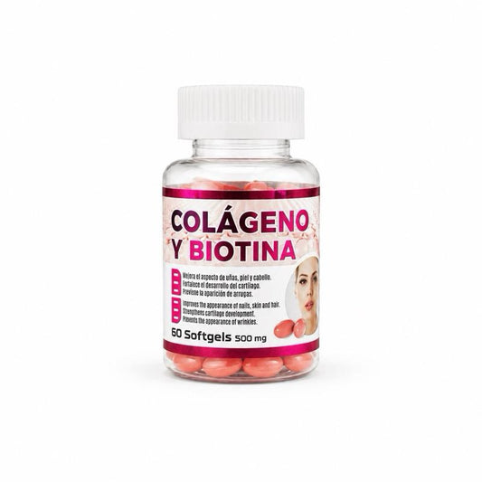 Collagen & Biotin- Colageno y Biotina | Dietary Supplement, 500mg, 60 Softgels