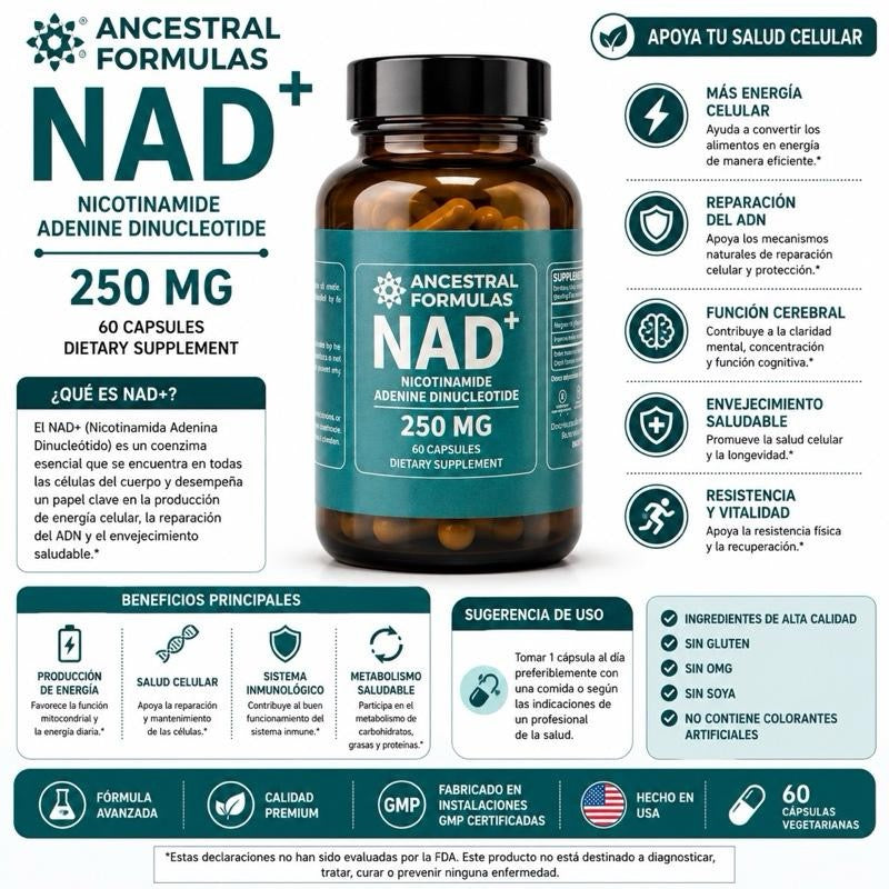 Ancestral Formulas NAD+ 250 MG Nicotinamide Adenine Dinucleotide 60 Capsules Dietary Supplement