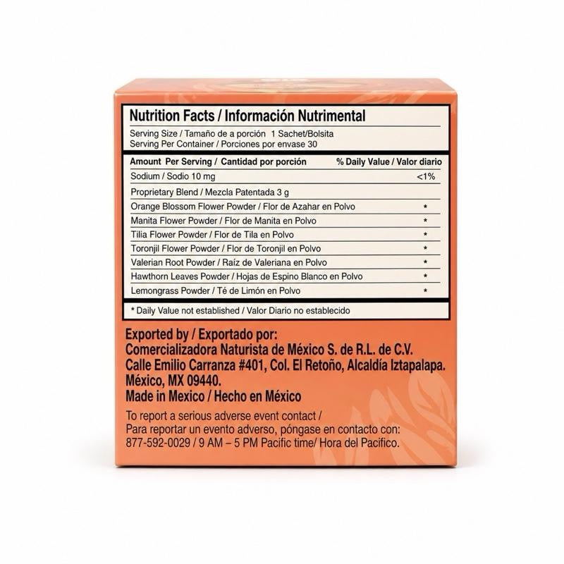 GN+VIDA Me Vale Madre Herbal Tea 30 Sachets with Orange Blossom Manita Tilia Toronjil Valerian Hawthorn and Lemon Grass 3.2 oz