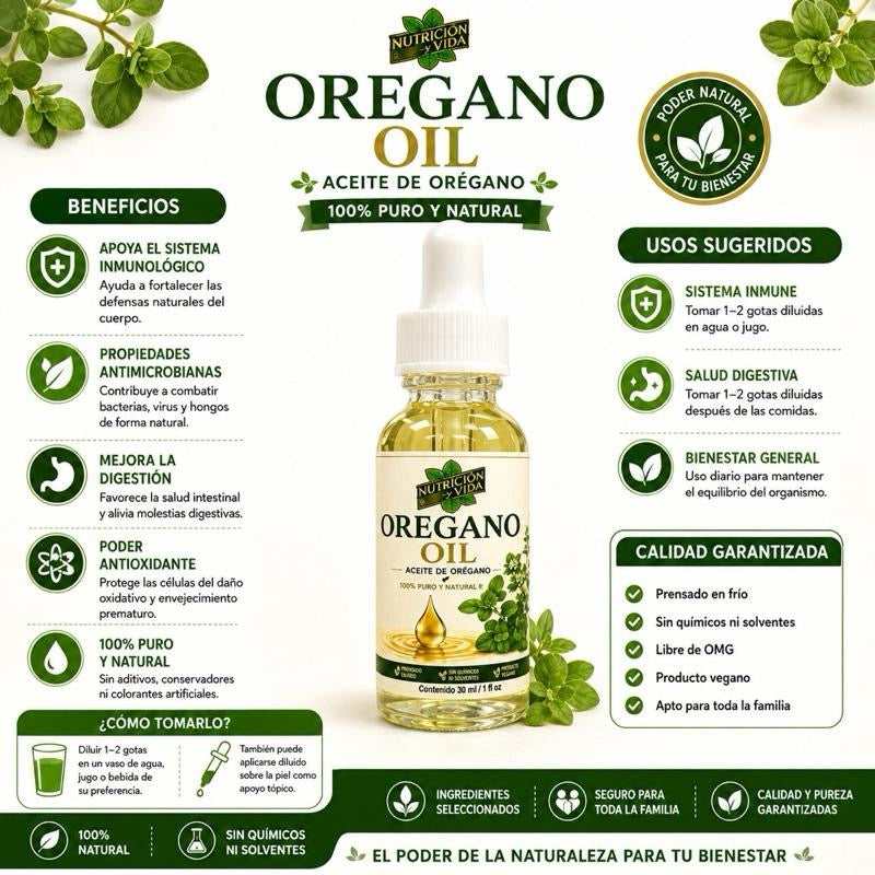Nutricion+Vida Oregano Oil 30ml - 100% Pure and Natural Essential Oil for Health and Wellness