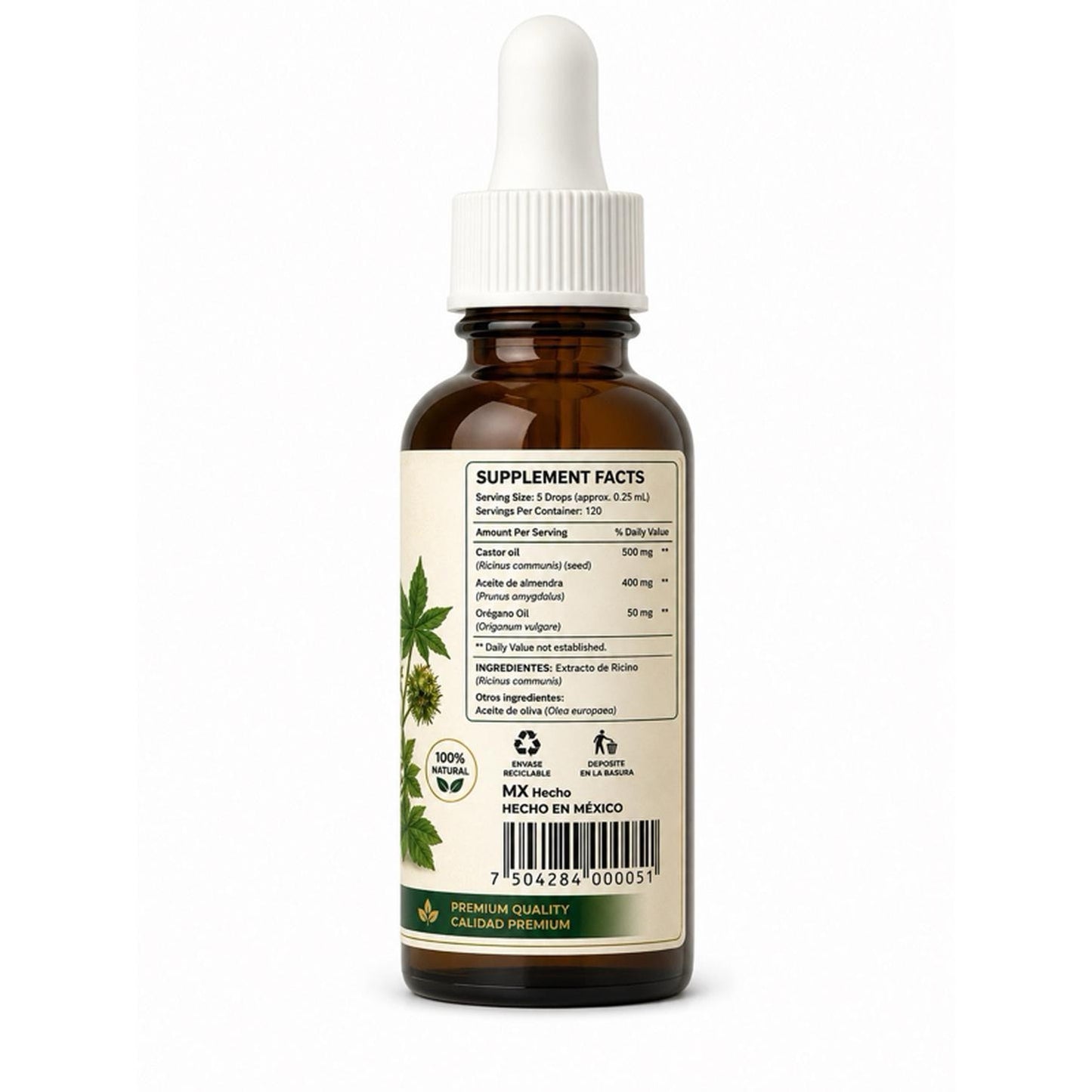 Nutricion+Vida Castor Oil 30ml - 100% Pure Natural Ricino Oil for Health & Wellness