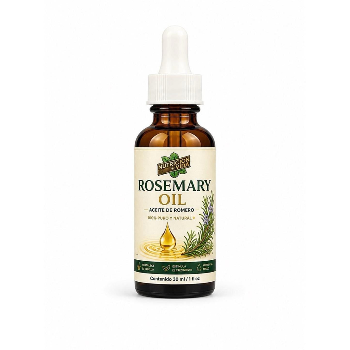 Nutricion+Vida Rosemary Oil 30 ml 100% Pure Natural Essential Oil for Hair and Skin Care